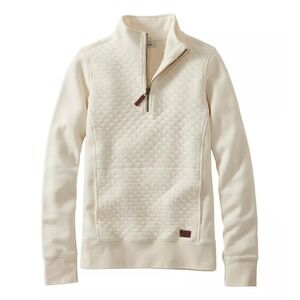 L.L. Bean Small Quilted Quarter Zip Pullover Cream EUC Outdoor Fall Cozy